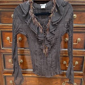 Elegant Brown Ruffled Women's Top
